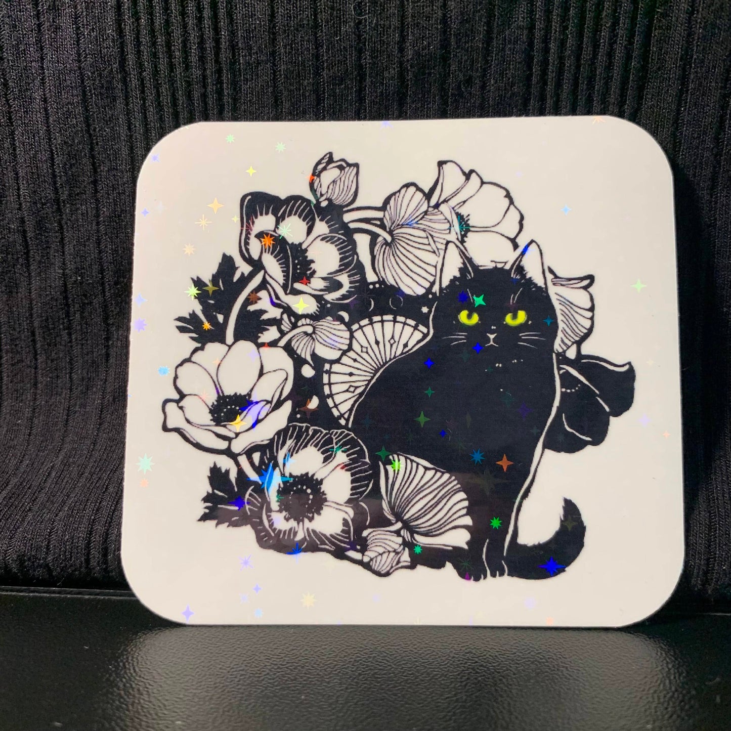 Floral Black Cat