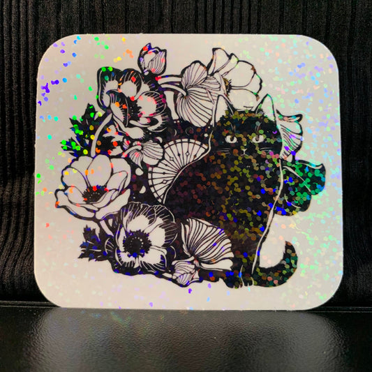 Floral Black Cat